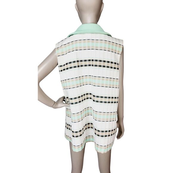 Vintage 60s 70s Textured Striped Open Front Smock Vest Jacket Size L/XL - Picture 6 of 8